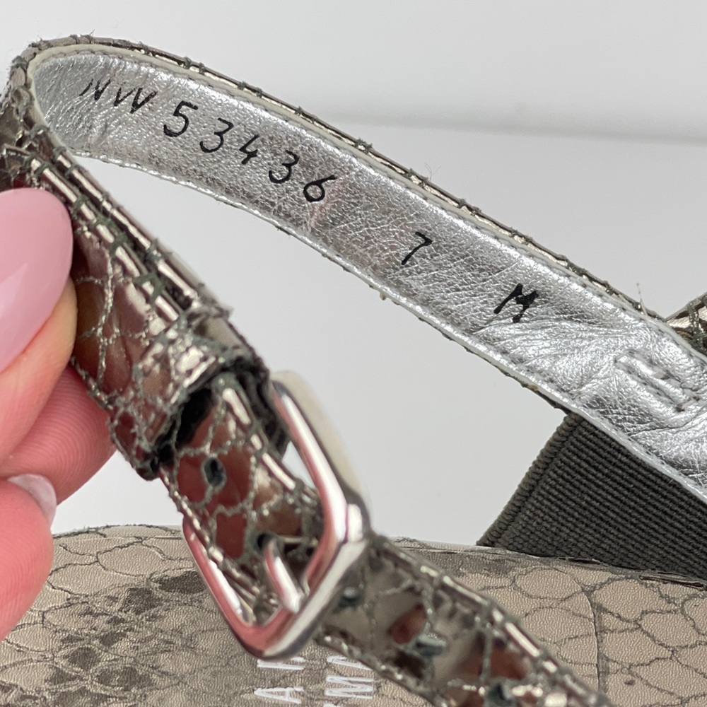 Stuart Weitzman Rolldown Metallic Micro-Wedge San… - image 5